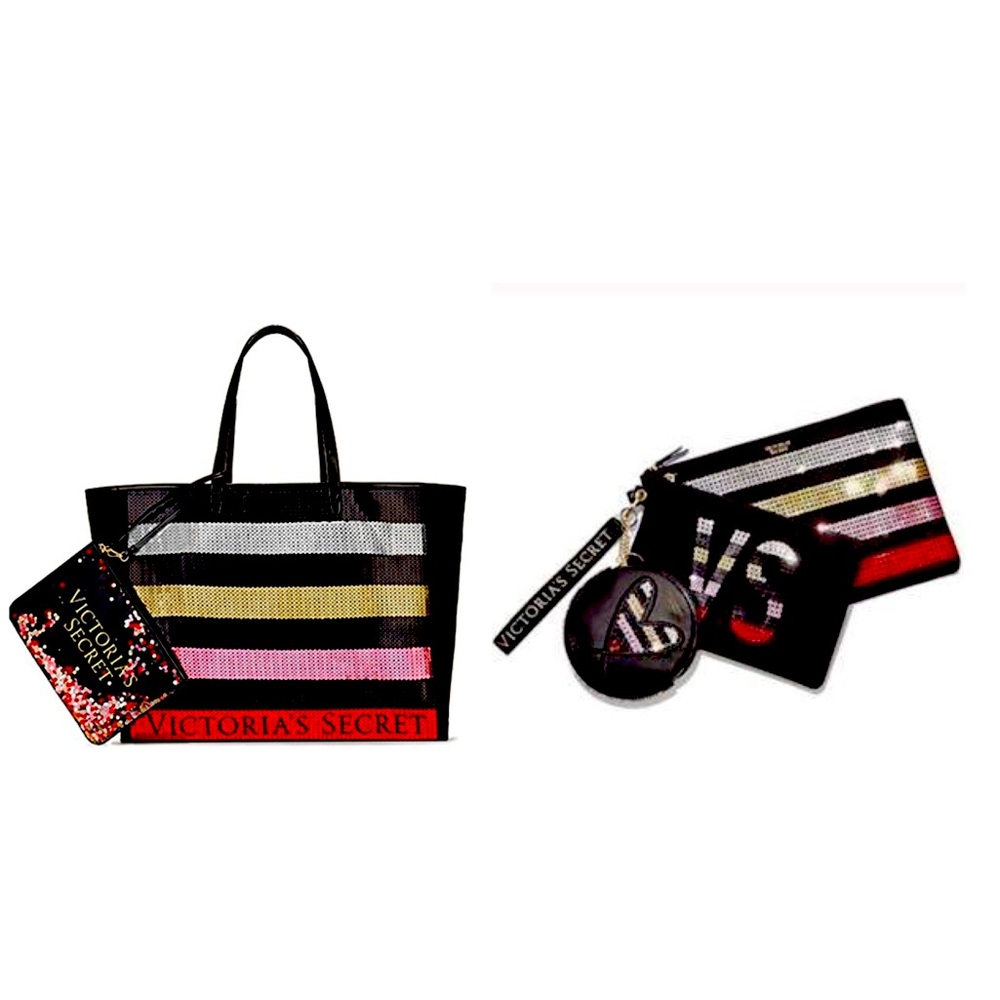 NWT Bundle VICTORIA’S SECRET Tote Wristlet & Cosmetic Trio Bags Set